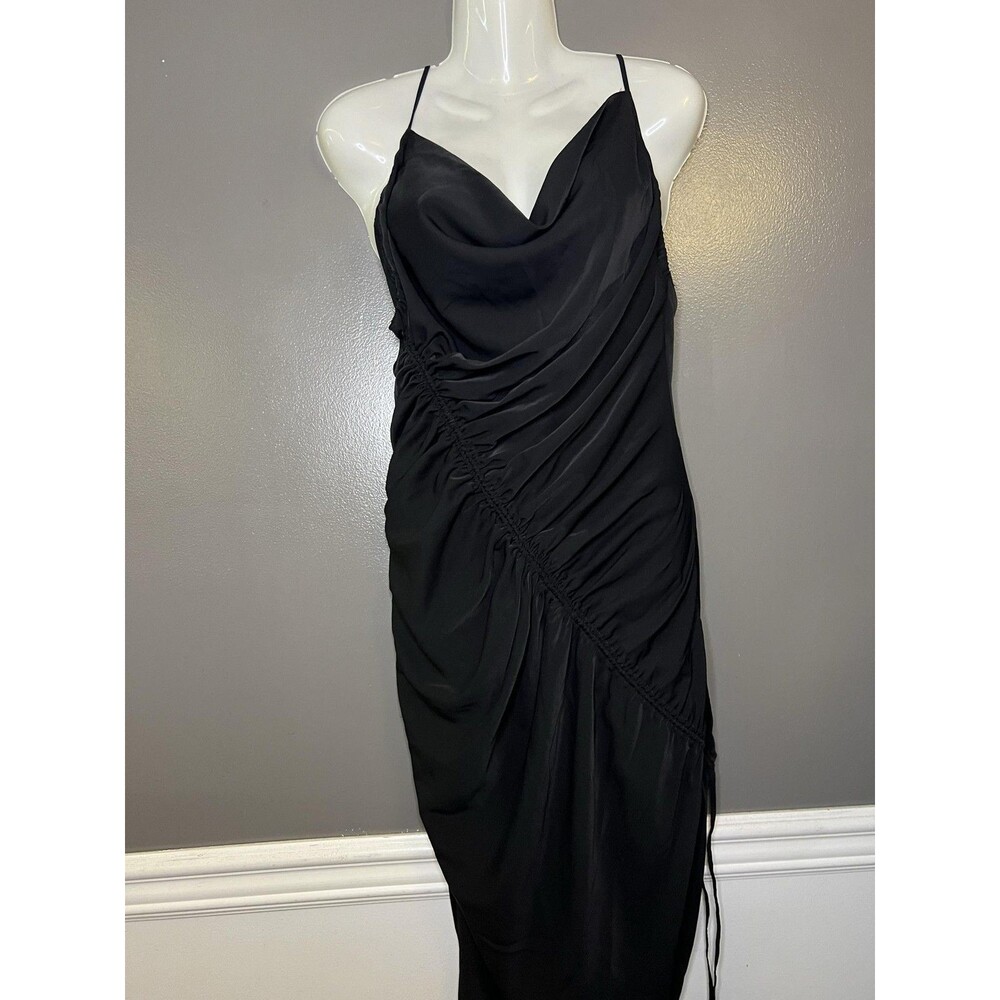 Abercrombie & Fitch Dress Womens Medium Black Satin Ruched Cowl Slip Midi Party - Picture 2 of 13